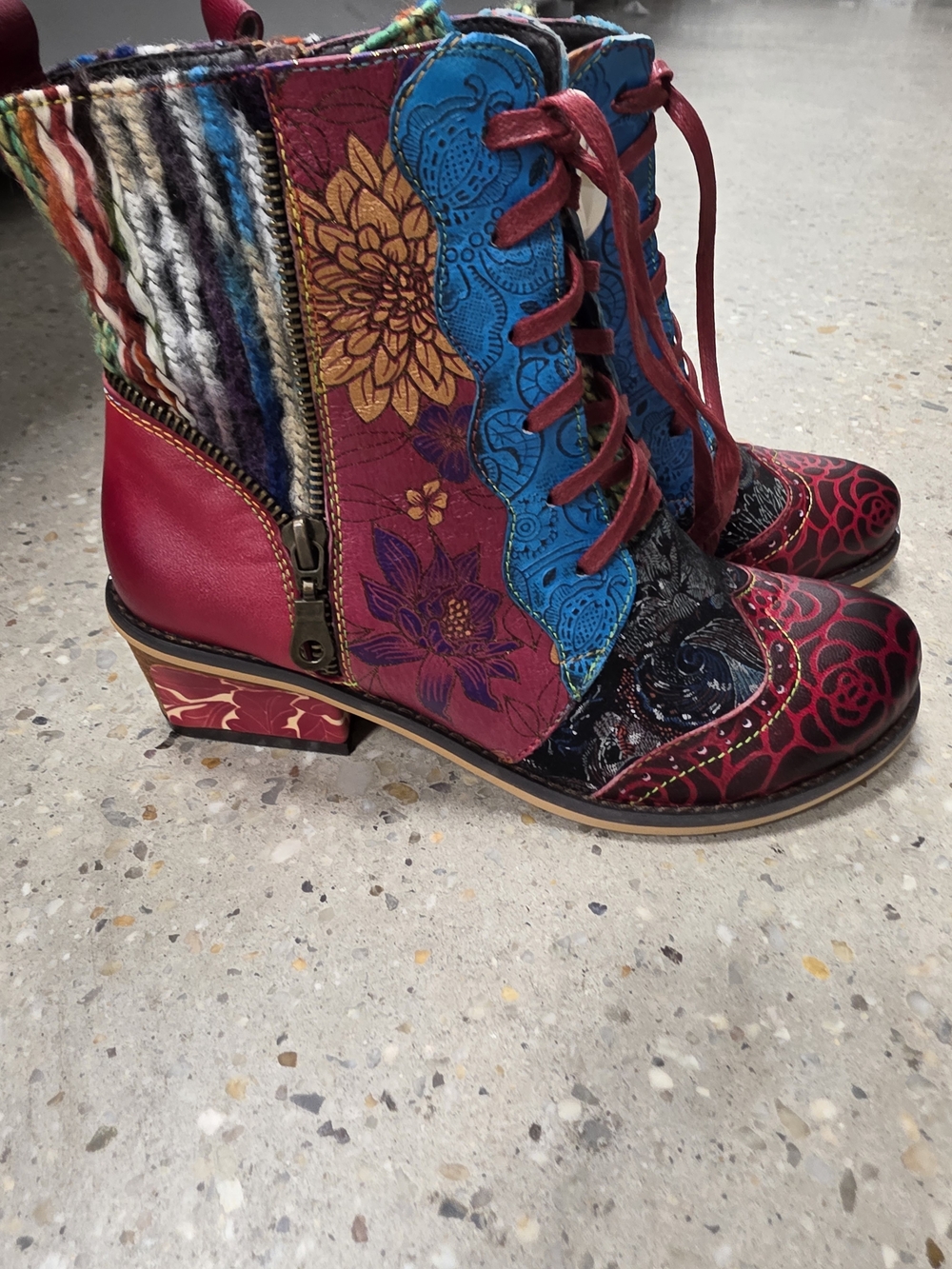 Serengeti Multicolor Floral Lace-Up Ankle Boots